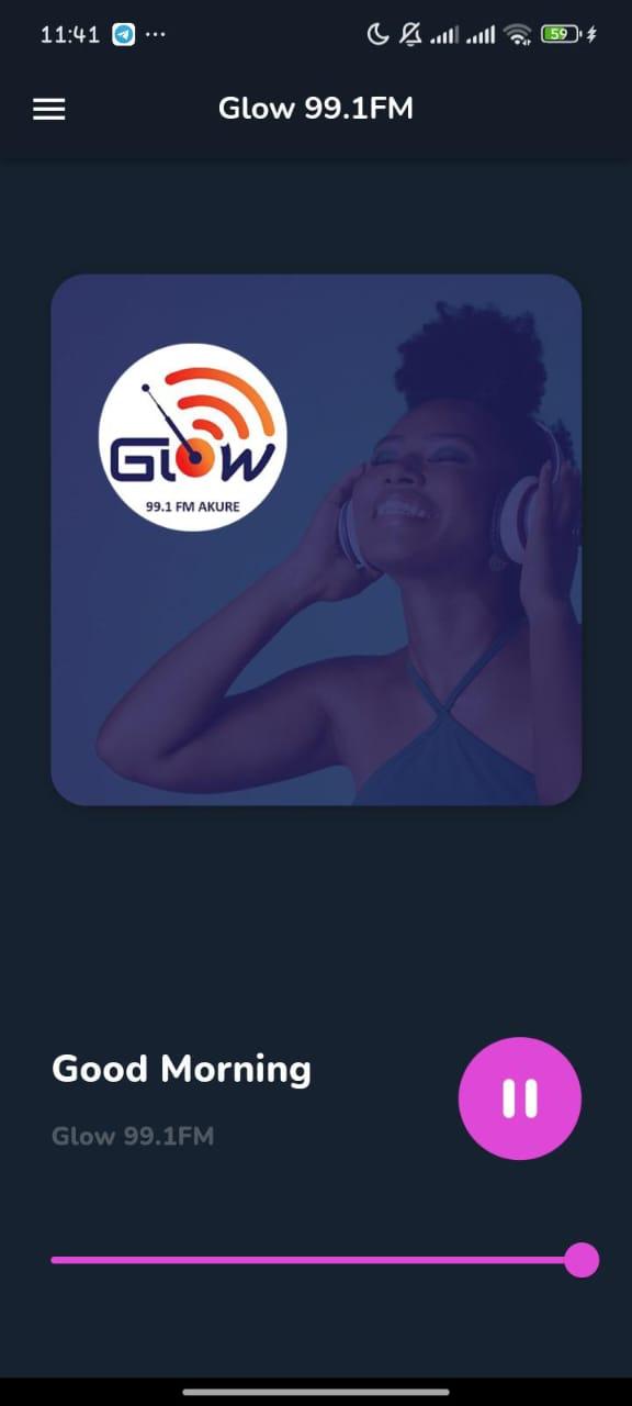 Glow 99.1FM Mobile App Interface on Phone